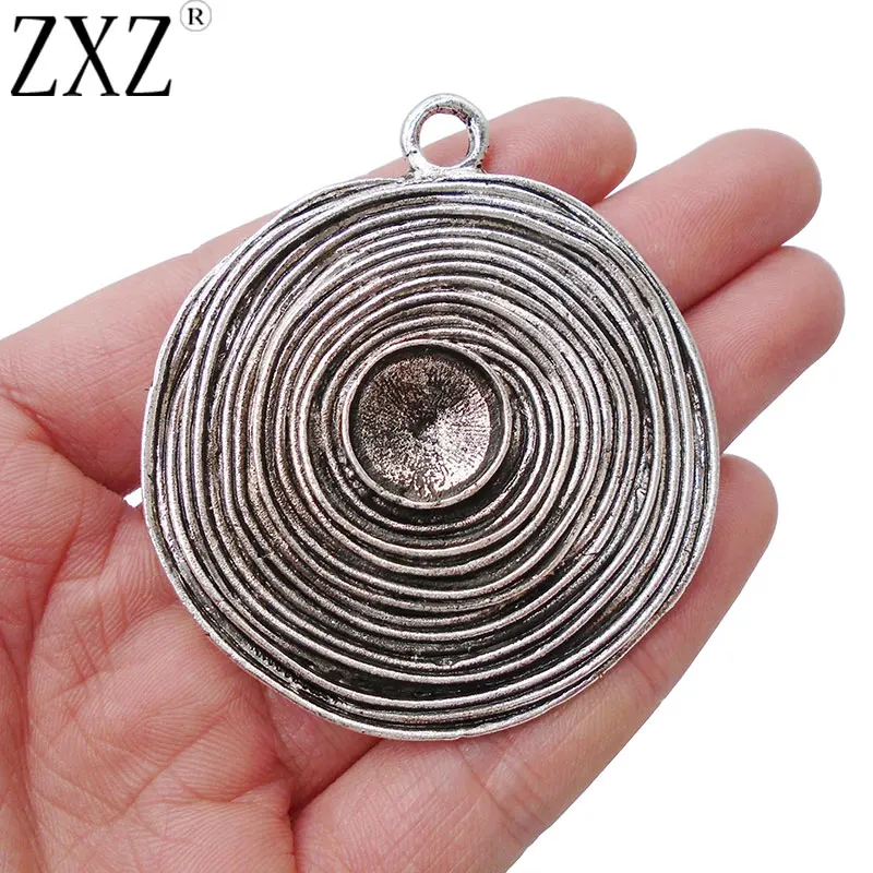 

ZXZ 2pcs Large Antique Silver Tone Swirl Spiral Vortex Charms Pendants Settings for 14mm Round Cabochon Jewelry Making Findings