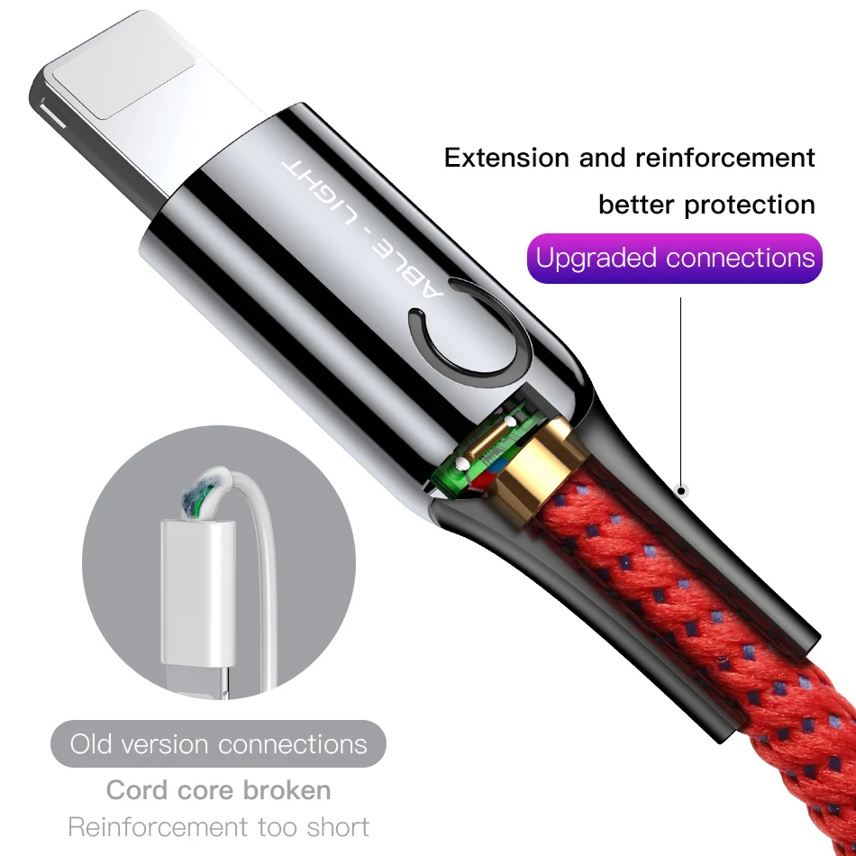 Baseus Cable USB para iPhone XR Xs Max 2.4A de potencia inteligente rápido Cable de carga para iPhone 7X8 6 6 s 6 Plus Nylon LED USB Cable de datos