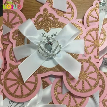 Блеск прекрасный лазерная резка Простой Уникальный каретки для маленьких детей пригласительные карточки на день рождения Крещение пригласительные билеты на заказ печати