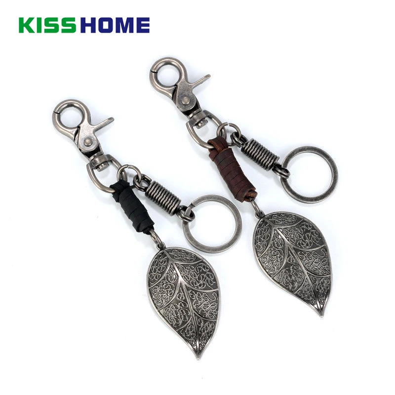 

Punk Retro Metal Keychains Cowhide Leather Cowboy Hat Rivet Badminton Skull Wing Feather Anchor Leaves Handcuffs Key Rings