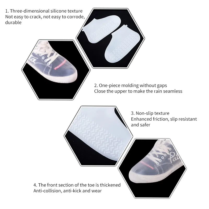 Reusable Shoe Covers Waterproof Silicone Rain Boots Overshoes Women Men Anti-Slip Outdoor Shoe Protector Case Accessories