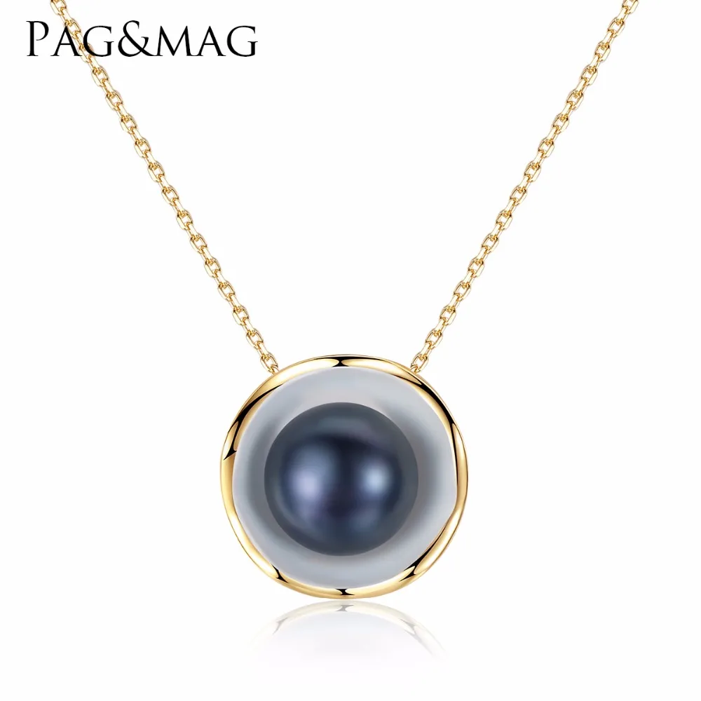 

PAG MAG Brand 18K Gold Color Charm Shell Design White/ Black Pearl Jewelry,Pearls Necklace Pendant, 925 Sterling Silver Jewelry