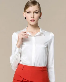 

Plus - size women's shirt Silk flower colour temperament long-sleeve women's large size shirt spring silk lapel shirt 1 white