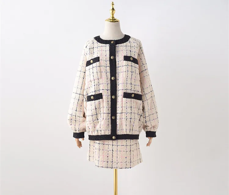 price reduction New arrival 2019 spring women's plaid tweed coat Fashion sweet loose jackets A080