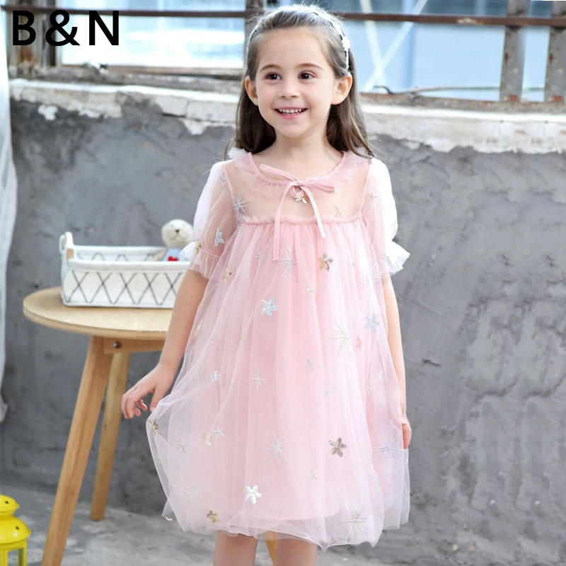 

Baby Girl Dress Clothes Summer Short Dresses Princess Tutu Tulle Voile Outfit Stars Fluffy Outwear 3T-8T Kid Clothes Vestidos