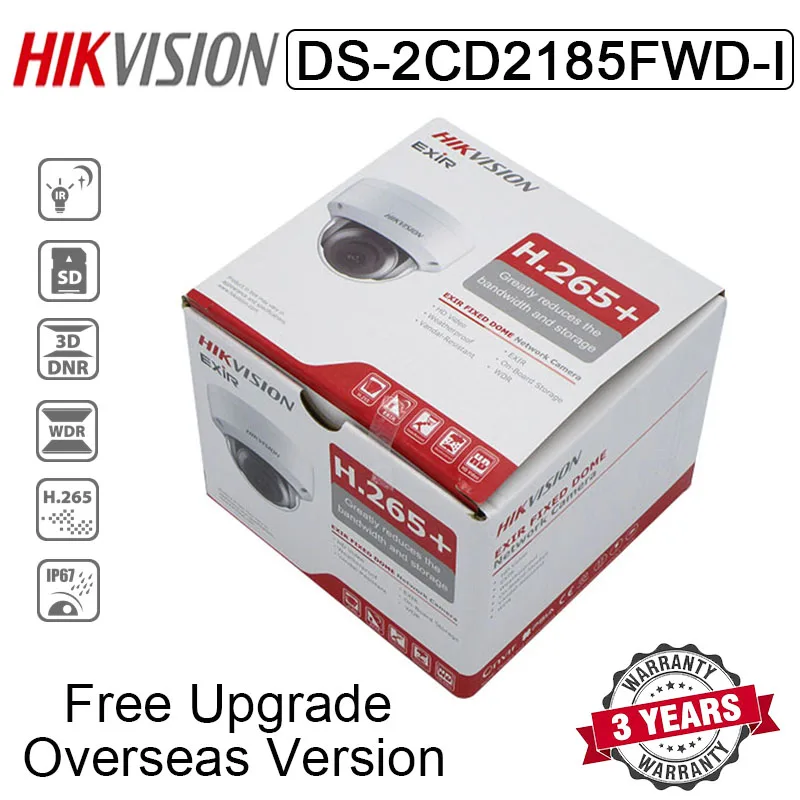 

Hikvision DS-2CD2185FWD-I 8MP Mini Dome Network Camera H.265+ POE SD Card IR 30m IP Camera for Home Office Factory Security