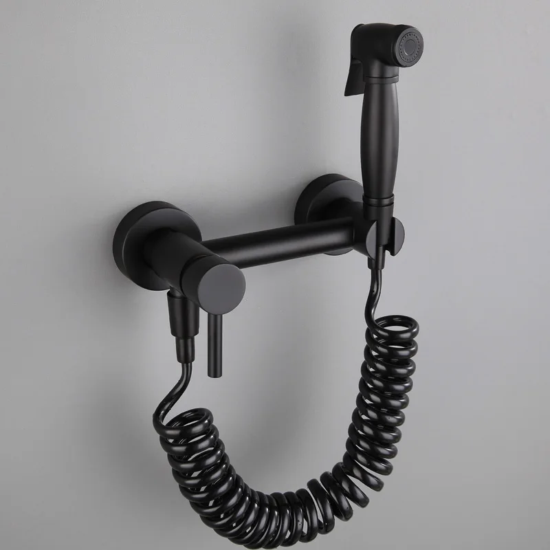 

all copper bidet spray Black hot and cold water mixed woman washer sprinkler faucet telephone hose cold and hot suit