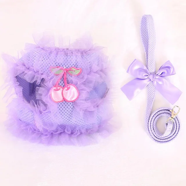 2018 Spring/Summer Cute Comfort Lace Cherry Pet Dog/Cat Harness Leash Set Breathable Pet Harness for Small Dog Pet Pink Purple