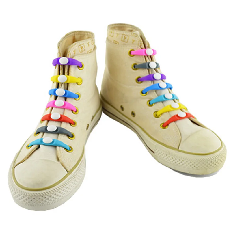 JUP 1-12 Sets(12 Root/Set) Red NoTie Lace Shoelace Flat Elastic Silicone Men Women Sneakers Sport Basketball Running Shoes Round