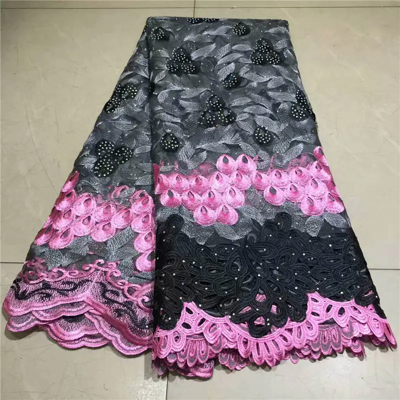 

ZQJ!2019 Latest African Embroidery Tulle Lace Fabrics High Quality Stones French Milk Silk Lace Fabric For Party Dress 5Y!L52901