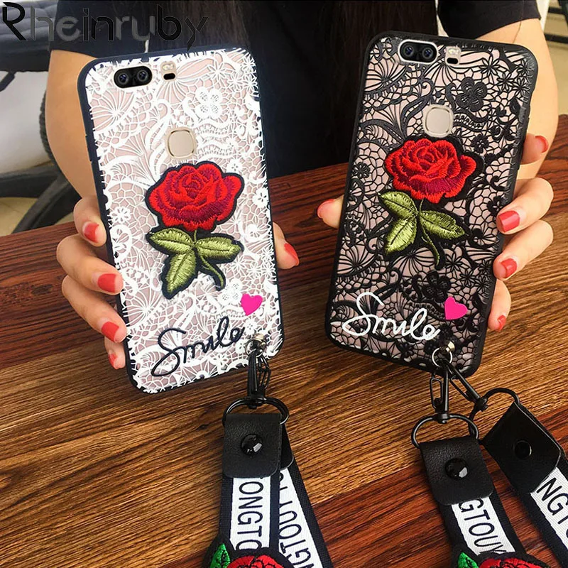 Rheinruby Fashion Sexy Lace Embroidery Rose Flower Phone Case For Huawei Honor 7 8 9 10 V8 V9 Lite 6X Play |