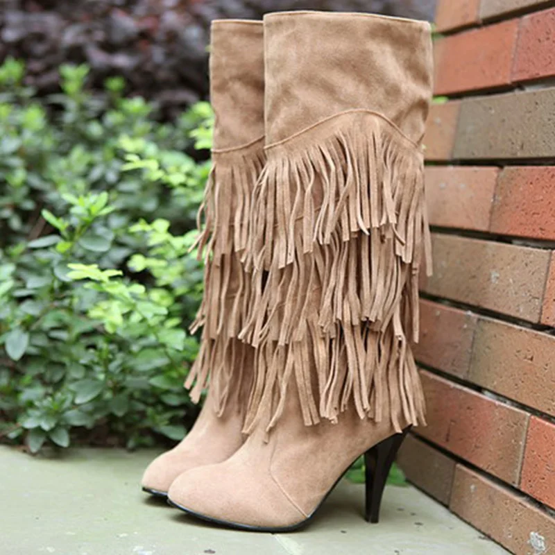 

Multi-layer tassel boots sweet boots high-leg scrub boots tall autumn and winter boots size