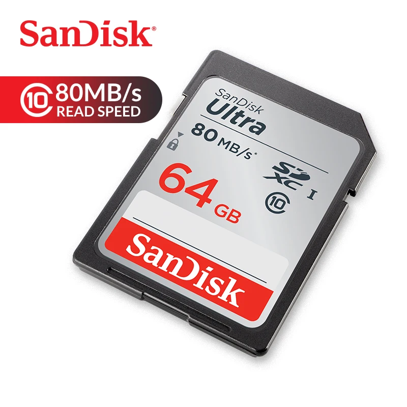 Карты памяти SanDisk Ultra SD карта SDXC 64 Гб C10 80 МБ/с. читать Скорость UHS I Full HD для Камера