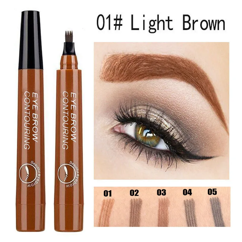 Brand Waterproof 5 Colors 4 Head Fine Sketch Enhancer Fork Tip Eyebrow Tattoo Tint Eyebrow Pencil Liquid Eyebrow Gel Pen Makeup