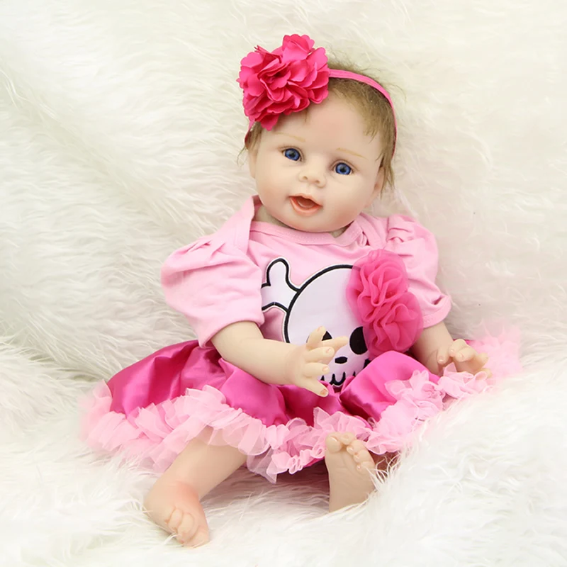 

New 22 Inch Reborn Silicone Baby Dolls Girl Lifelike Newborn Babies Dolls Wearing Skull Dress Children Birthday Xmas Gift
