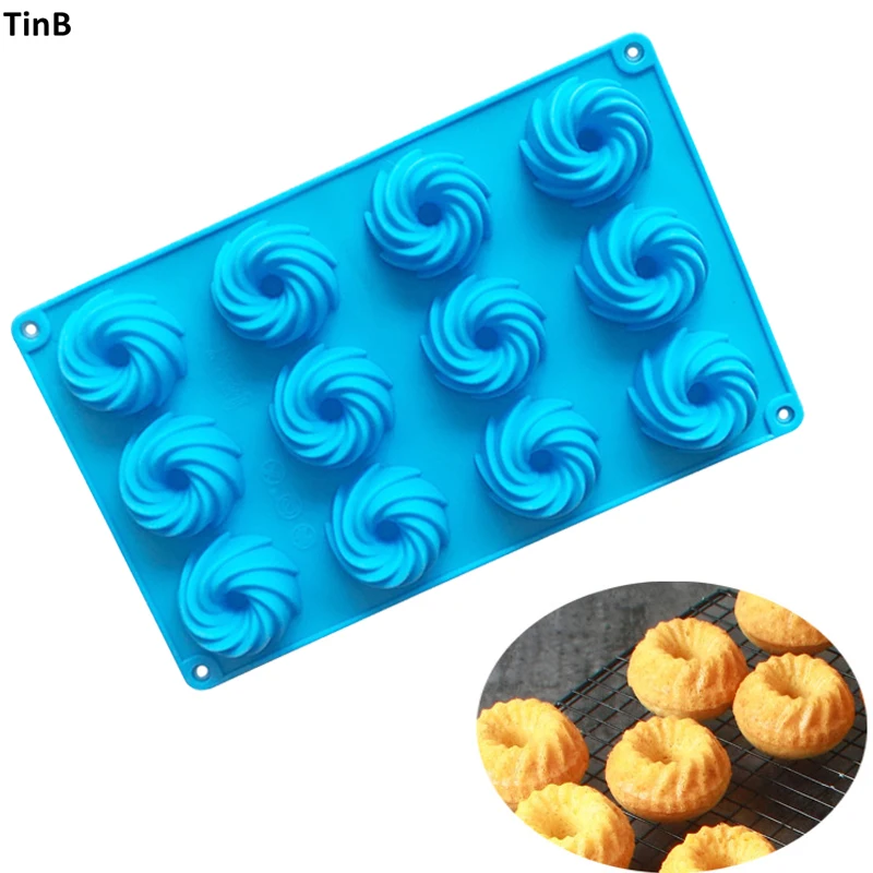 

12 Hole Silicone Mould Cake Decorating Moulds Swirl Shape Cookie Mold Silicone Form For Pudding Ice Cream Baking Pan Pastry Tool