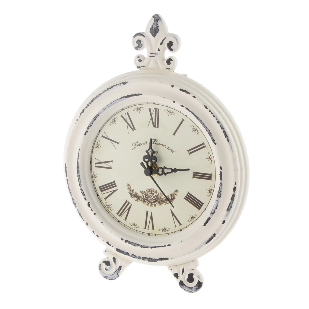 Home Decoration Battery Powered Desk Clock Table Vintage Wood Clock White