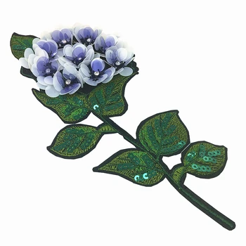 

6pc Lilac Hydrangea Patch 3D Sequin Flower Applique Beaded Patches For Clothing Bags Appliques Parches Sew On 26x14cm AC1055