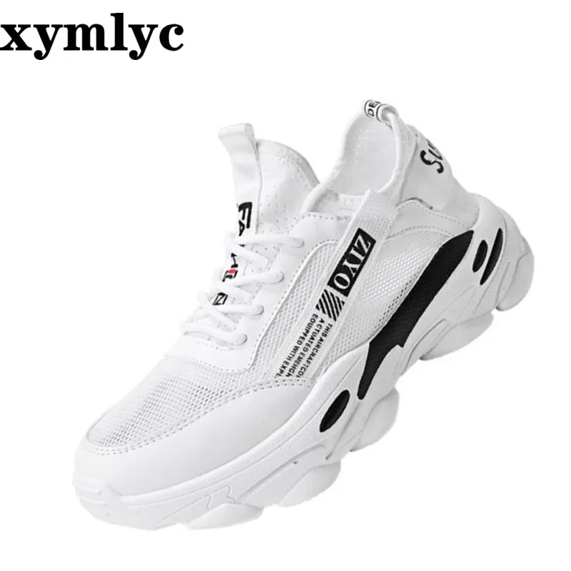 

New mesh breathable trend men's shoes solid color round head non-slip wear-resistant thicksoled casual sneakers laceup dad shoes