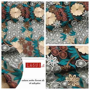 

2017 new high-end custom lace embroidery fabric High-grade imported brand clothing fabrics Multiple Colour Flowers X0047