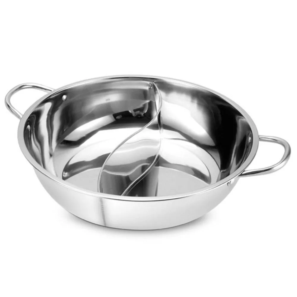 

HOT SALE 28cm Hot Pot Twin Divided Stainless Steel 28cm Cookware Hot Pot Ruled Compatible Soup Stock Pots Home Kitchen