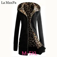 La MaxPa длинный рукав теплая Повседневная Верхняя одежда с капюшоном Новая мода зимние женские толстовки пальто леопардовая флисовая подкладка на молнии