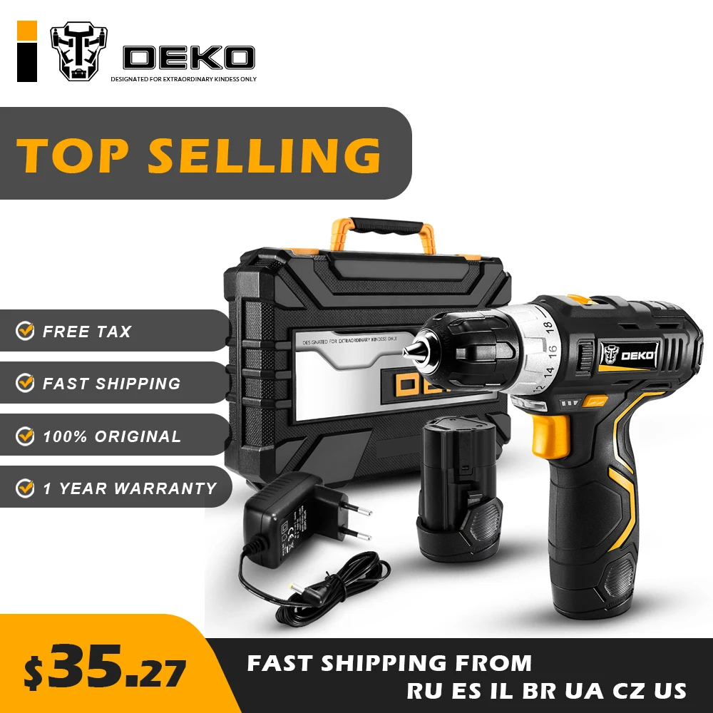 

DEKO GCD12DU3 12V MAX Cordless Drill Electric Screwdriver Engraver Mini Power Driver Lithium-Ion LED Light Free Tax Home DIY