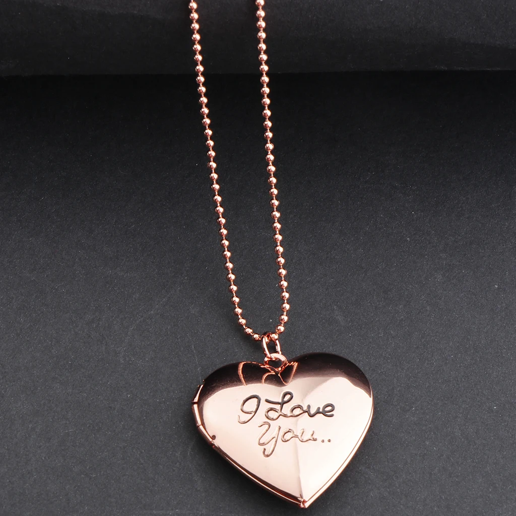 Phenovo-Brass Openable Heart Shape Photo Lockets Phase Box Pendant Necklace Memorial