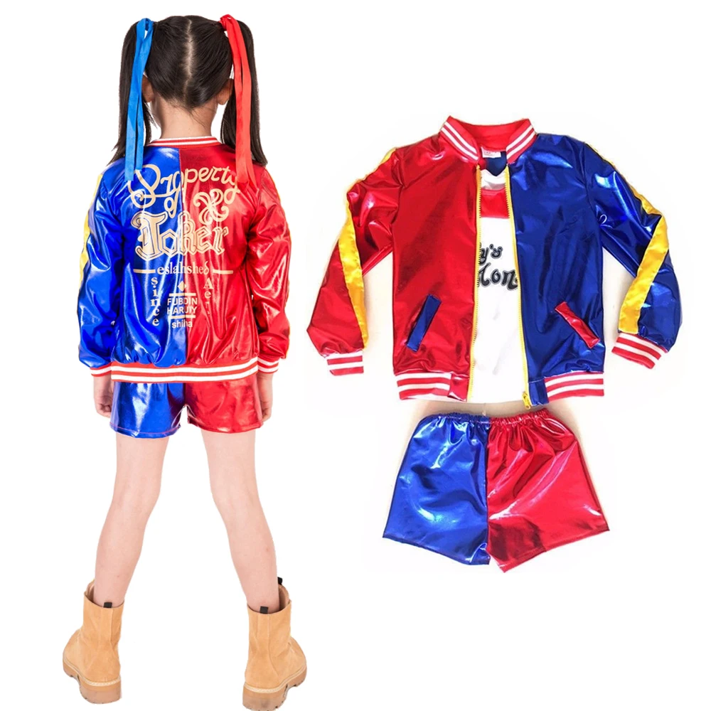 Meilleur Suicide Squad Costume Harley Quinn Cosplay fête Halloween Costume enfants filles manteaux Shorts Top veste ensemble Costume