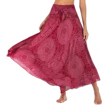 Богемные женские юбки, летние длинные хиппи, цыганские цветы, бандажная юбка, эластичная талия, Цветочная шифоновая юбка макси, Saias@ Z