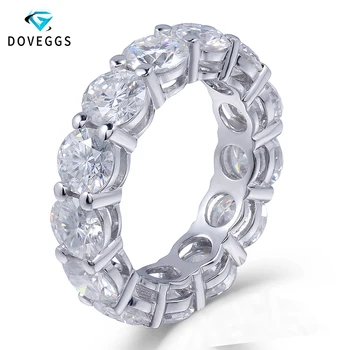 

DovEggs Solid 14K 585 White Gold FG Color Lab Grown Moissanite Full Eternity Wedding Band for Women Classic Prong Set Party Ring