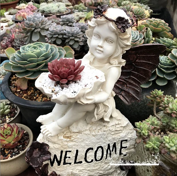 

Outdoor Gardening Angel Welcome Sculpture Decoration Resin Flower Pot Crafts Courtyard Park Statue Figurines Villa Furnishing