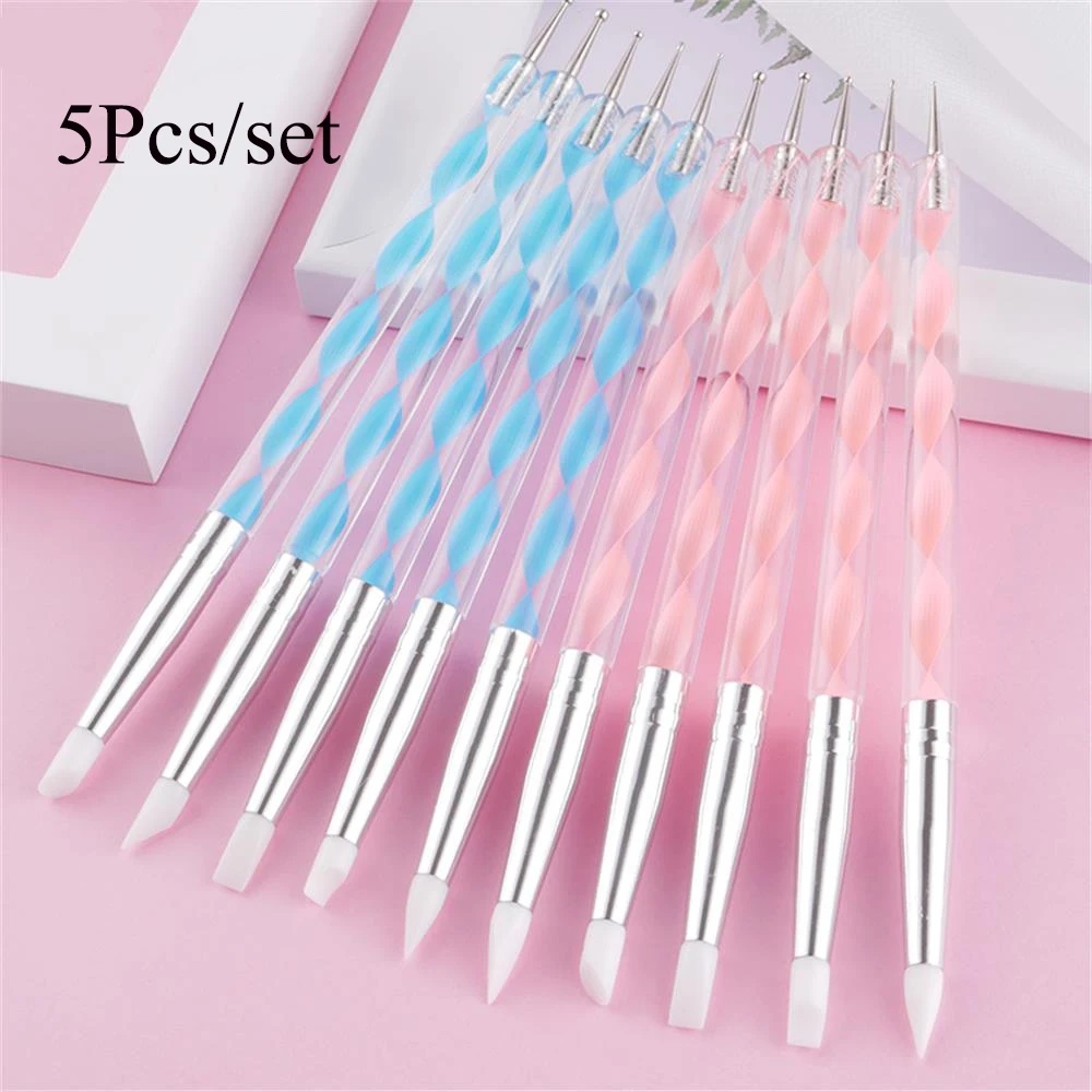 

5Pcs/set Double Head Nail Art Carving Dotting Pen Silicone Sculpture Emboss Modeling Builder Picking Point Brush Manicure Tools