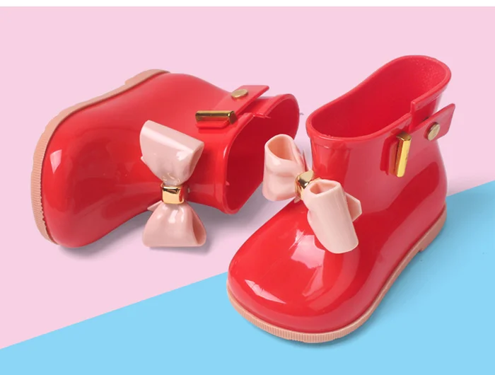 Fashion Children Rainboots Waterproof Girls Child Rubber Boot Jelly Soft Ankle Infant Shoe Girl Boots Bow Baby Kids Rain Shoes 547 (7)