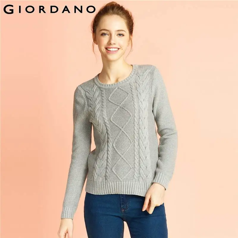 Giordano Women Cable Knitted Pullover Solid Fashion Womens Giordano Women Cable Knitted Pullover Solid Fashion Womens
