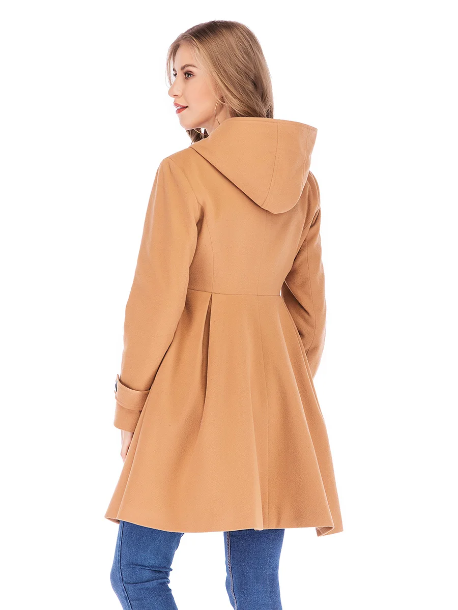 Benuynffy женское винтажное шерстяное пальто трапециевидной формы с высокой талией осеннее зимнее женское повседневное пальто с капюшоном и длинным рукавом