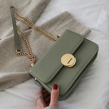 

ETAILL Brand New 2019 Women Crossbody Bags Small Green Square Flag Bag with Gold Chain High Quality PU Leather Designer Bags