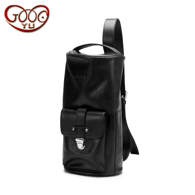 

Vintage leather men's shoulder bag first layer of leather bucket Messenger bag leisure bulk tide male chest multi-purpose packag