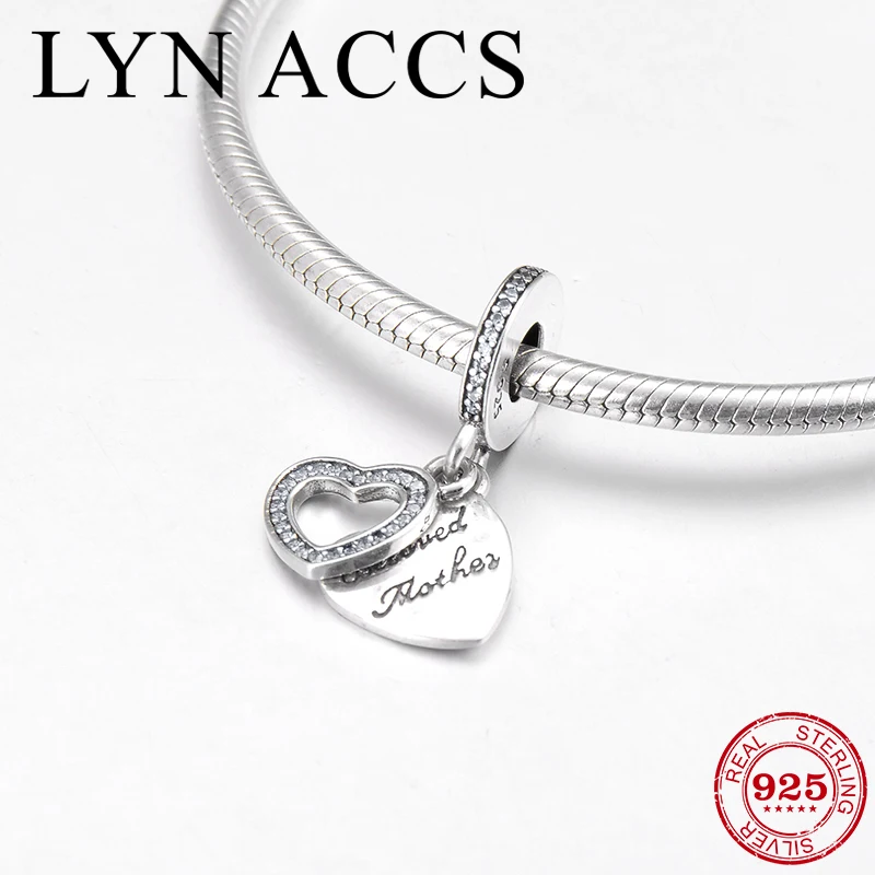 

925 Sterling Silver letter BELOVED MOTHER clear CZ heart fine Pendant Charm Beads Fit Original Pandora Charm Bracelet Jewelry