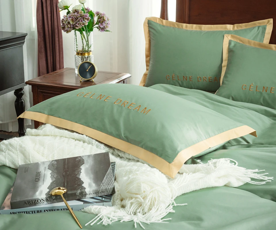 Комплект постельного белья из египетского хлопка, роскошный комплект постельного белья королевского размера с вышивкой высокого качества, пододеяльник, простыня, комплект простыней