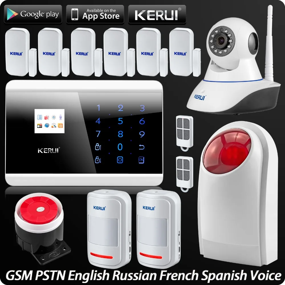 

IOS Android APP Remote Control Wireless GSM PSTN Home Security Alarm System + Wireless Flash Siren Wifi IP Camera