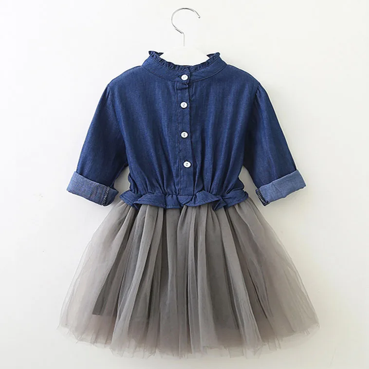Джинсовое платье для девочек; Новая летняя детская одежда; повседневный костюм с короткими рукавами для девочек; платье принцессы с вышивкой бабочки; детская одежда - Цвет: AZ1531 Dark blue
