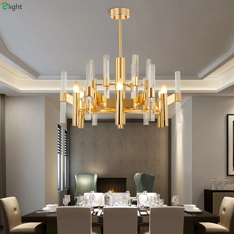 Modern Crystal Led Pendant Lights Living Room Gold Alloy Led Pendant