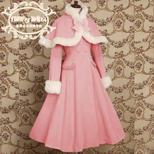 Лидер продаж, японское Дешевое шерстяное милое пальто с капюшоном в стиле Лолиты, зимние пальто для девочек, брендовый длинный Зимний плащ