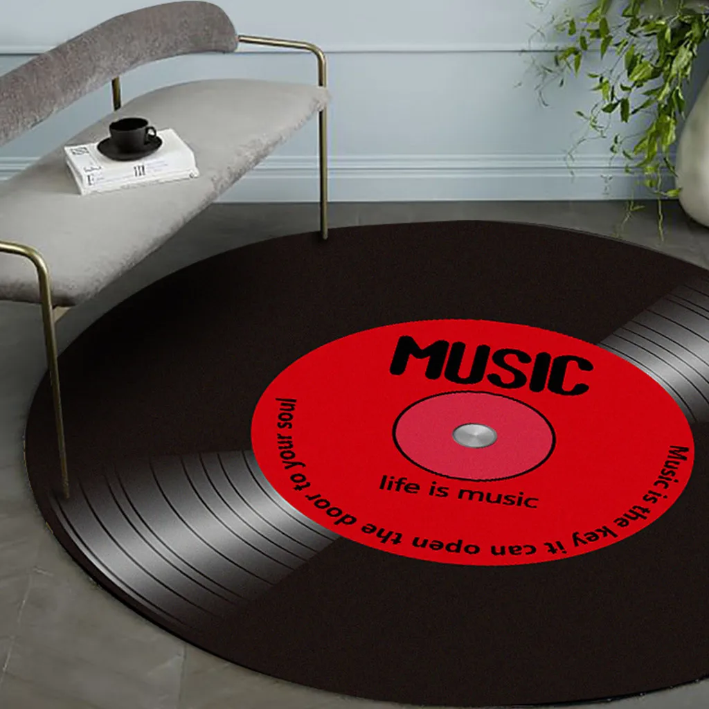 

Multicolor fashion Retro MUSIC CD Printed Soft Fabric Round Floor Mat Carpet Room Area Bedroom Rug For Living Room #23/5