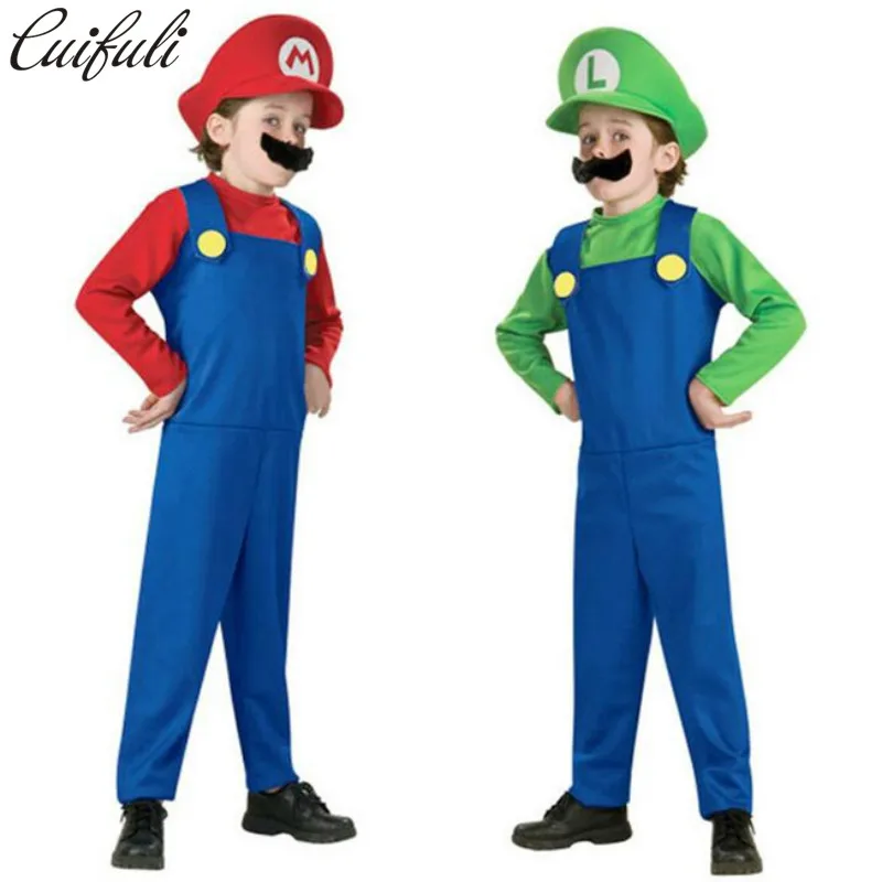 Детские маскарадные костюмы Super Mario Bros для детей Вечерние косплея Luigi на Хэллоуин