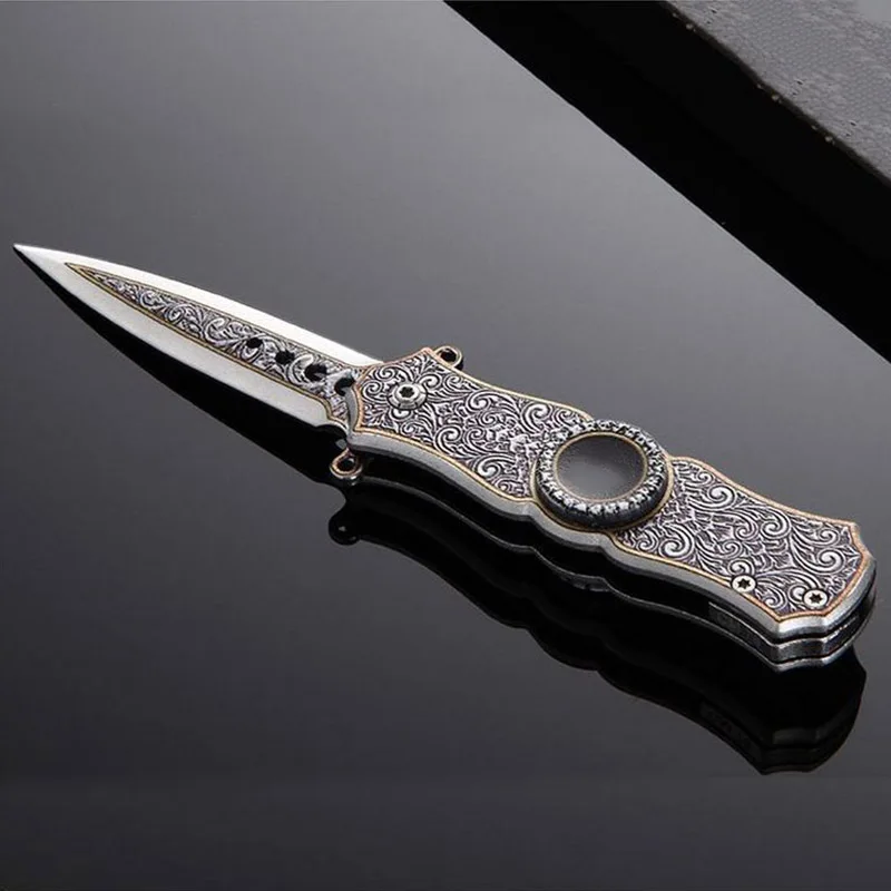 Outdoor EDC 3D Cool Tip Gyro Self defense Tactical Survival Camping Knife Folding Blade Multi Knife Pocket Combat Knife - Цвет: Серебристый