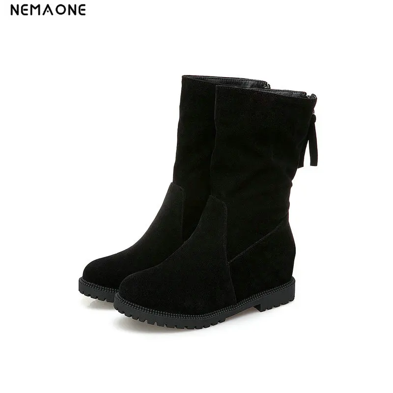 

Fashion black red beige women boots zipper round toe ladies boots flats boots flock ankle boots big size 33-43