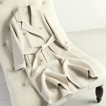 Кашемировое пальто двустороннее шерстяное пальто средней длины сезонный костюм с зауженным воротником в Корейском стиле бежевое пальто