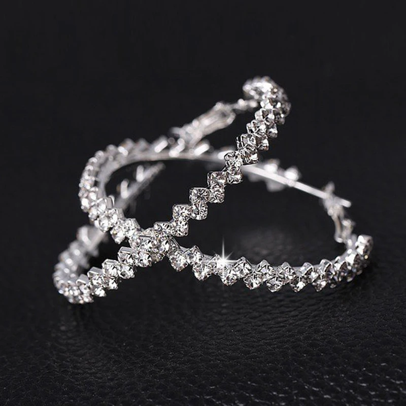 

Utimtree Big Women Trendy Earrings with Austrian Crystal Hoop Earring Jewelry Geometric Round Rhinestone Earring Party Jewelry
